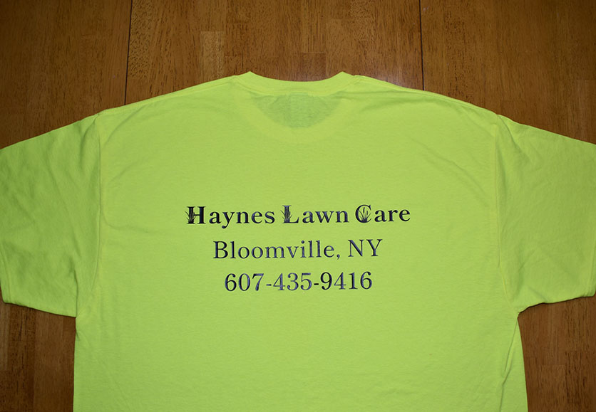 haynes lawn care yellow shirt back